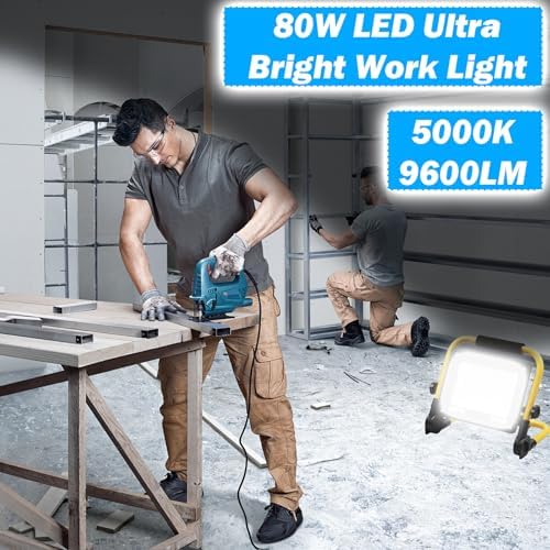 9600LM LED 80W Work Light, Portable Flood Light with 18FT Cord, IP66 Waterproof 5000K Worklight Floodlight for Outdoor, Job Site Workshop Garage Construction Site Lighting - Image 4
