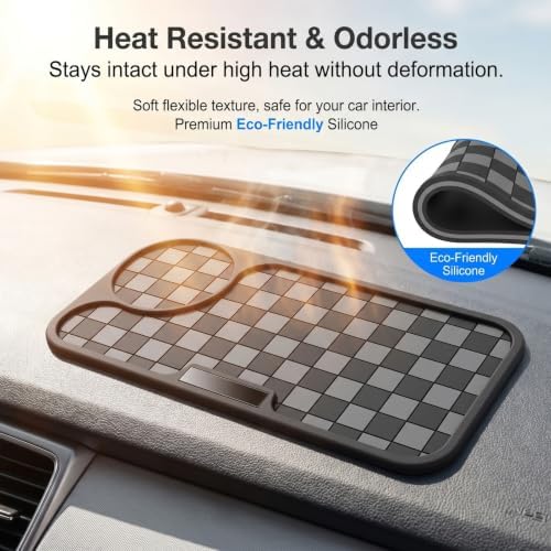 Multifunctional Car Anti-Slip Mat, Anti-Slip Rubber Dashboard Storage Pad and Phone Holder, Universal Dashboard Storage Accessories for Most Cars (Black & Gray) - Image 5