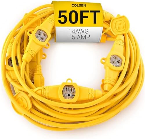 COLSEN Outdoor Extension Cord 50 ft with 11 Outlets, Yellow by COLSEN