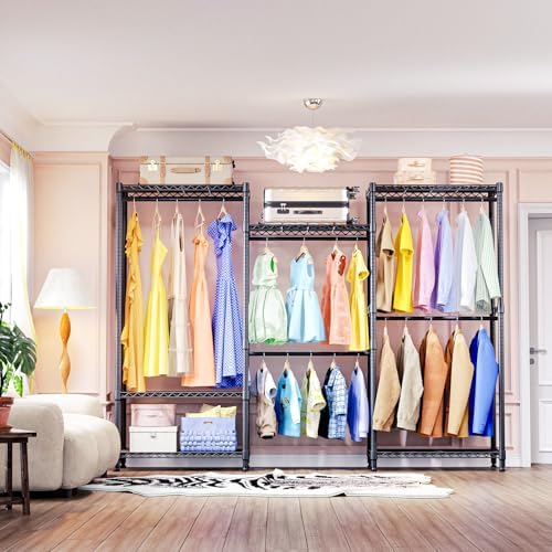 IZEUK Heavy Duty Garment Rack Wire Clothes Rack for Hanging Clothes (Black, 3 composition, 15.7" D x 70.8" W x 76.5" H) - Image 4