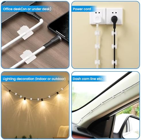 30 Pcs Adhesive Cable Clips for Cord Management Under Desk Nightstand Phone PC Charger Plug Speaker TV Cord Holder Keeper Hook Wall Wire Organizer Car Dash Cam Ethernet Christmas Light (Clear, Small) - Image 5