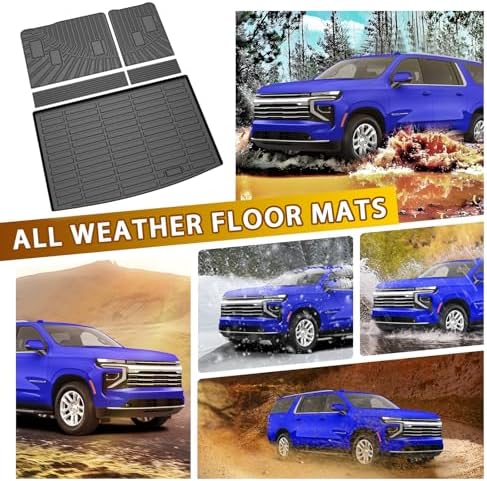 Powerty Floor Mats for 2021-2025 2026 Chevy Chevrolet Suburban/GMC Yukon XL 7 Seats, All Weather 3D TPE Anti-Slip Trunk Cargo Liner Seat Back Covers Protectors Full Set Car Accessories - Image 6