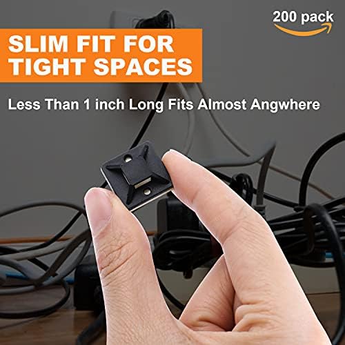 200 Pack 3/4" Zip Tie Adhesive Mounts Self Adhesive Cable Tie Base Holders with Multi-Purpose Tie wire clips with screw hole,Anchor stick on wire holder,Black - Image 3