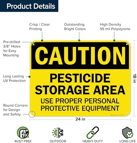 Caution Pesticide Storage Area Use Proper Personal Protective Equipment Sign, 18x24 Inches, 55 mil thick HDPS (high density polystyrene), Made in USA by My Sign Center - Image 6