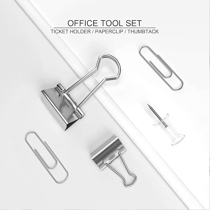 Silver Binder Clips and Paper Clips Push Pins Tacks Sets, Total 72 PCS Assorted - Image 5