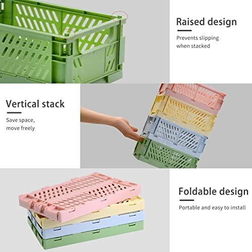 4 Pack Pastel Crates for Storage, Plastic Folding Basket, Colorful Small Storage Containers for Bedroom Office Classroom Bathroom Desktop Drawer Organizer Decor (9.8x6.5x3.8inch) - Image 5