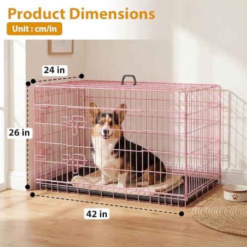 FDW | 42" Foldable Metal Dog Crate | Pastel Pink | Cage for Medium Dogs - Image 7