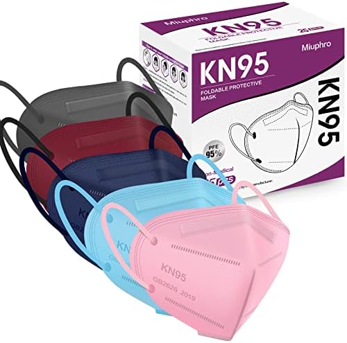 Miuphro KN95 Disposable Face Mask Multicolor KN95 Safety Masks, 5-Ply Breathable Respirator Protection Masks for Man and Women 25 Pack by Miuphro