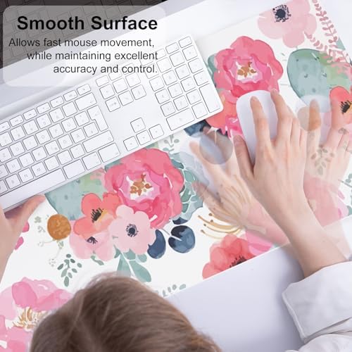 QIYI PU Leather Large Mouse Pad, Waterproof Desk Mat, 31.5" x 11.8", Peony - Image 4