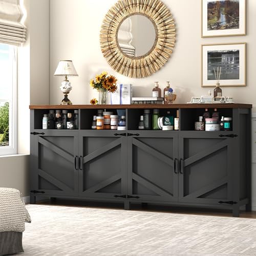 knoworld Buffet Sideboard with Storage Farmhouse, Large Kitchen Storage Cabinet Wood Coffee Bar Cabinet Buffet for Kitchen, Living Room, 63in, Black - Image 7