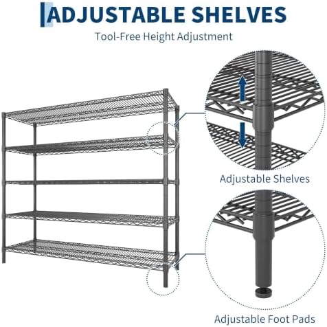 Garvee 5-Tier 3250LBS Metal Shelving Unit, 55" W Adjustable Storage Shelves - Image 5