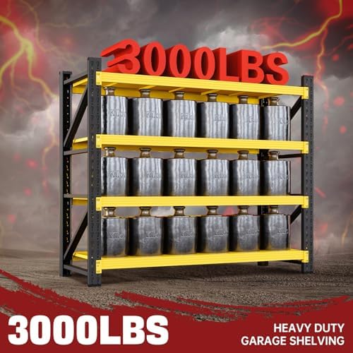RAVIGIN 3000LBS Storage Shelves, 48" W Garage Shelving Heavy Duty Metal Adjustable Garage Shelves, Shelving Units Industrial Shelving for Warehouse, 48" W x 23.7" D x 70" H,Yellow - Image 3