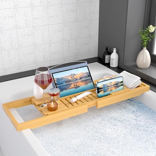 Sen Yi Bao Luxury Bamboo Bathtub Tray - Wooden Expandable Caddy with Book, Tablet, Wine Holder - Gift Idea - Image 3