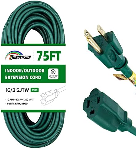 75 Ft Green Outdoor Extension Cord, 16 Gauge Heavy Duty Power Cord by HONDERSON