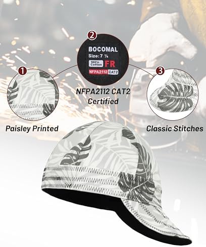 BOCOMAL FR Welding Cap Paisley Printed CAT2 Midweight 6 Pannel Welder Caps - Image 3