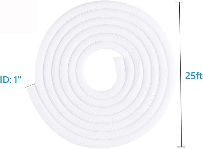 25ft 1 Inch White Cable Sleeve – Split Wire Loom Tubing Cord Protector – Flame - Image 8