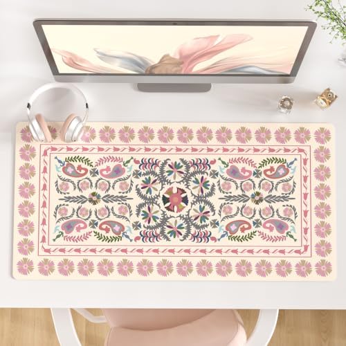 QIYI PU Leather Large Mouse Pad, Waterproof Desk Mat, 31.5" x 15.7", Suzani by QIYI