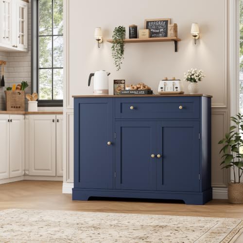 HOSTACK 41" W Kitchen Sideboard Buffet Cabinet, Small Coffee Bar, Blue - Image 5
