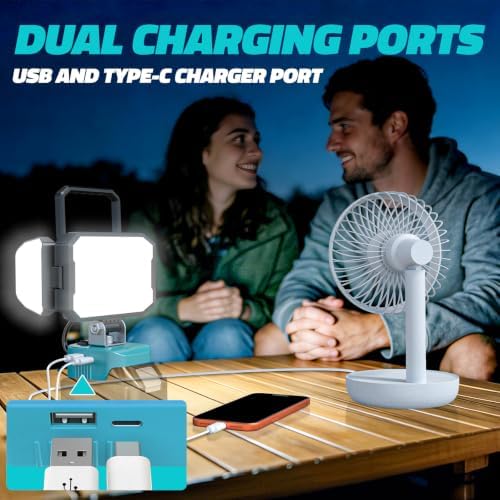 LED Work Light Compatible with MaKita 18V Battery, 150W 15000LM Flood Light, 6500K Daylight 3-Head Adjustable, USB Type-C&2 Brightness Modes Portable Flashlight Job Site Light (Tool Only) - Image 5