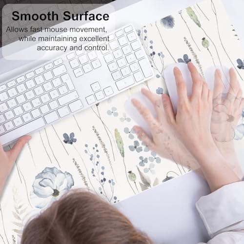 QiyI PU Leather Large Mouse Pad, 31.5" x 11.8", Watercolor Flowers - Image 4