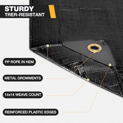 Winpull Heavy Duty Tarp 14 Mil Tarp Waterproof Black 16x20 FT, UV Resistant Poly Tarp with Reinforced Grommets for Camping, Boat Cover, Patio Furniture, Roof, Firewood Pile - Image 4