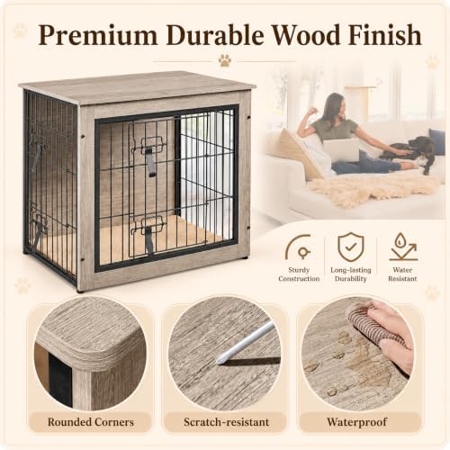 Yaheetech 27.5in Wooden Dog Crate Furniture w/Cushion for Small Dogs, Gray - Image 5