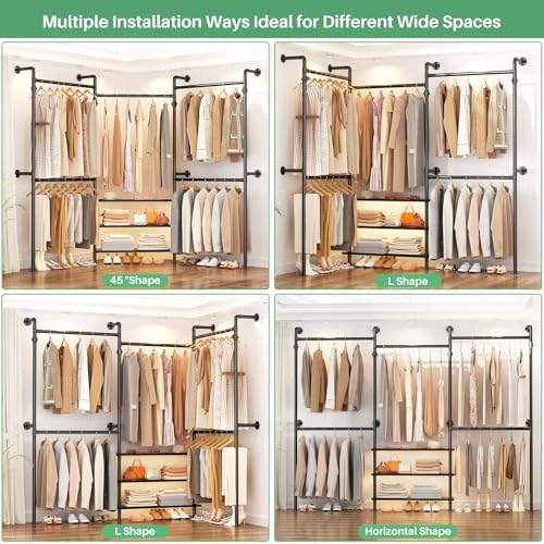 Aheaplus Industrial Corner Pipe Clothing Rack, 7.3-10.9Ft Closet System - Image 2