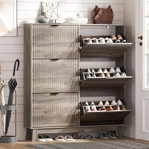 HUANLEGO Shoe Cabinet Storage for Entryway with 6 Flip Drawers, Grey by HUANLEGO