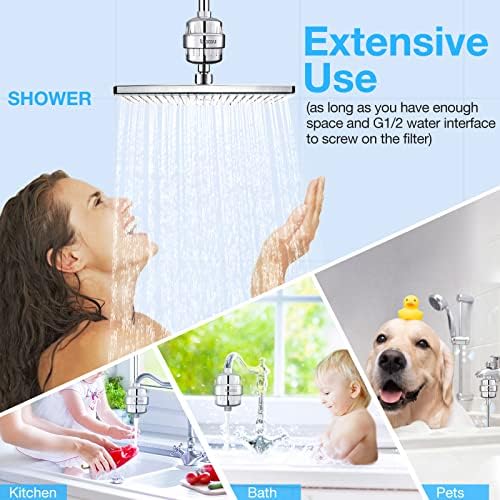 Heavy Duty Shower Filter, Chlorine Hard Water Filter Softener Purifier, with 2 Filter Cartridges, Fits Universal Handheld Shower Head Fixed Rainfall Bath Fixture, Chrome - Image 6