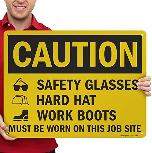 SmartSign 18 x 24 inch “Caution - Safety Glasses, Hard Hat, Work Boots Must Be Worn” OSHA Metal Sign, 80 mil Laminated Rustproof Aluminum, Black and Yellow - Image 2