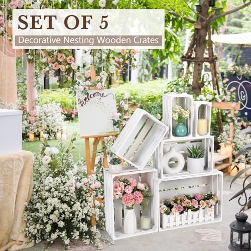 CroBlissful 6 Pcs Decorative Wood Crate Storage Display, Vintage White - Image 6