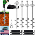 Eurmax USA 4 Pack Universal Ground Anchors High Wind, Heavy Duty Screw-in Trampoline Stakes with 4 Straps, Upgraded Commercial Anchor Kit for Outdoor Sheds, Swing Sets & Mobile Homes (Silver) by Eurmax