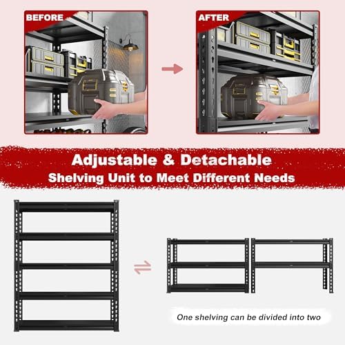 REIBII 72.1" H Garage Shelving 2000LBS Storage Shelves Heavy Duty Metal Shelving 5 Tier Garage Storage Shelves for Commercial Warehouse Pantry Kitchen 72.1" H x 40.1" W x 18.1" D - Image 4