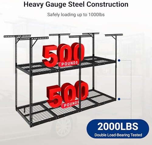 FLEXIMOUNTS 3x8 2-Tier Overhead Ceiling Garage Storage Rack, Black - Image 4