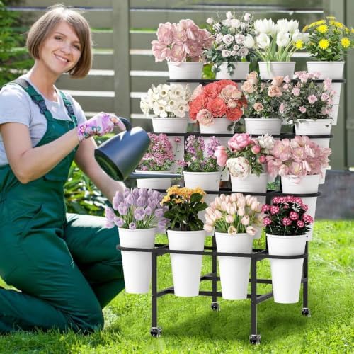 4-Tier Flower Display Stand, Metal Flower Cart Stand with Wheels - Image 7