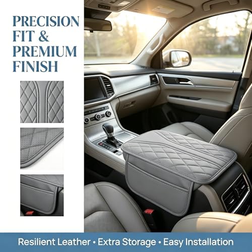 Car Center Console Cover, Leather Car Armrest Cover with 2 × Storage Bags, Waterproof Auto Arm Rest Covers Pad, Universal Console Covers for Storage Box Protector for Vehicle SUV Truck (Gray) - Image 4