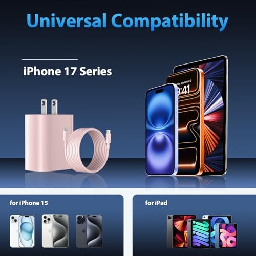 Phone 17 16 15 Charger Fast Charging Type C Chargers USB C Fast Charger Block & Phones 17 Charger Cord 10FT Long USB C Charging Cable for i.Phone 17/17 Pro/17 Pro Max/Air/Phone 16 15 Pro Max,Pink - Image 5