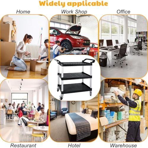 Utility Carts with Wheels, Large Size 3 Tier Rolling Cart with Lockable Wheels, Heavy Duty 600lbs Capacity Food Service Cart for Restaurant, Kitchen, Home, Warehouse, Office - Image 6