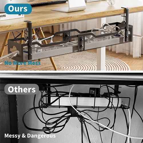 Under Desk Cable Management Tray Black, Litwaro Cable Management Under Desk No Drill, 25'' Cable Tray with Clamp for Wire Management, Cord Organizer for Office, Home - No Damage to Table - Image 4