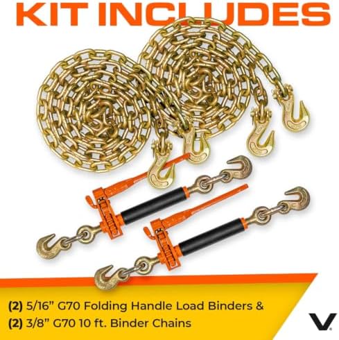 VULCAN Chain and Load Binder Kit - (2) Grade 70 3/8 Inch x 10 Foot Chains and (2) Folding Handle Load Binders - 4,700 Pound Safe Working Load - Image 7