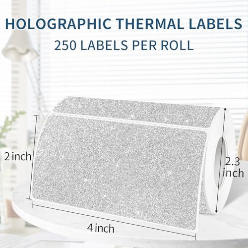 2" x 4" Glitter Silver Thermal Label Stickers,Waterproof Thermal Printer Sticker Labels for Gift Wrapping, Self-Adhesive Name Price Tag DIY Custom Logo Design (250 pcs,Silver) - Image 2