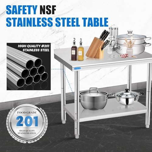 KUARBARR Stainless Steel Table for Prep & Work with Backsplash 24 x 30 Inches NSF Metal Commercial Kitchen Adjustable Under Shelf Worktable for Restaurant Home Outdoor - Image 5