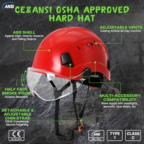 Aolamegs Construction Hard Hat with Visor and Chin Strap for Men,ANSI Z89.1 - Image 2