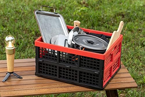 Eslite 34L Large Plastic Folding Storage Crates,Collapsible Crates for Storage,Pack of 3 (Black+Red) - Image 5