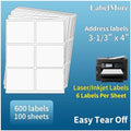 LabelMore 3 1/3 x 4 Labels - 6 Up Self Adhesive Shipping Labels - FBA Labels - 100 Sheet/ 600 Labels by LabelMore