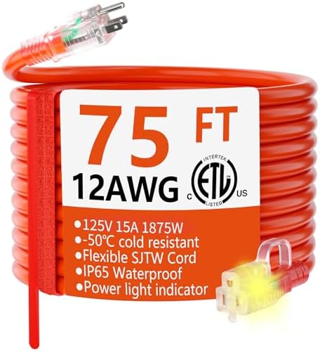 HUANCHAIN 75FT 12 Gauge Extension Cord Orange, Outdoor Electric Cable by huanchain