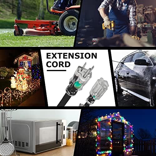 YOJOE Indoor Outdoor Extension Cord with Lighted End, 3 Prong 13A Weatherproof Power Cord, 16 Gauge Heavy Duty 6 ft Black Extension Cord for Garage, Garden and Home, 16/3 SJTW UL Listed - Image 7