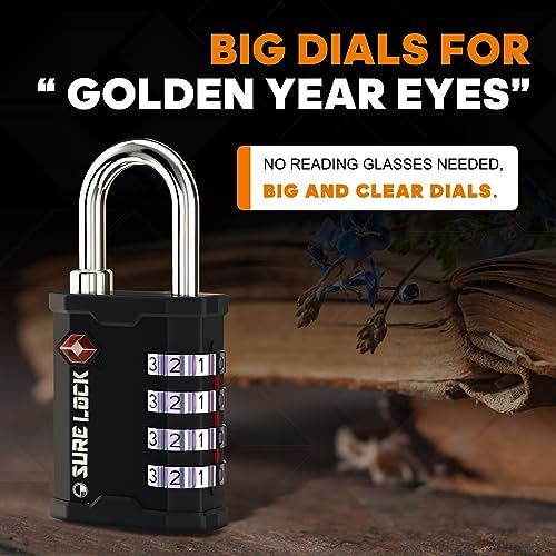 SURE LOCK TSA Approved 4 Digit Combination Lock, Heavy Duty Padlock with Red Dot Indicator for Gun Cases, Pelican Cases, Tool Boxes, Gym Lockers, Storage Units & Outdoor Gates(1,Black) - Image 3