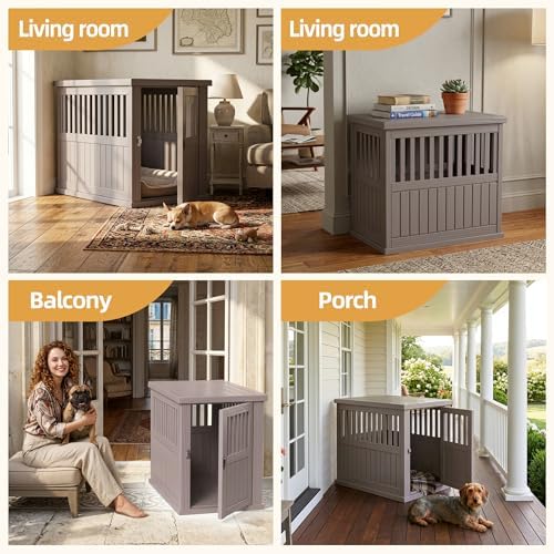 30 INCH Small Dog Crate Furniture, Lockable Indoor Dog Kennel Heavy Duty Decorative Plastic Pet Cage End Table for Small/Medium Dogs, Gray - Image 3
