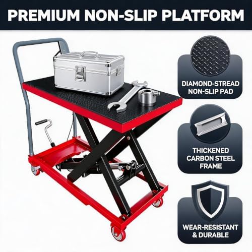 Hydraulic Lift Table Cart, 500 lbs Single Scissor Lift Cart, 28.5" Lifting Height, Steel Material Handling Lift with 4 Swivel Wheels, Non-Slip Pad for Warehouse, Garage, Factory - Image 6